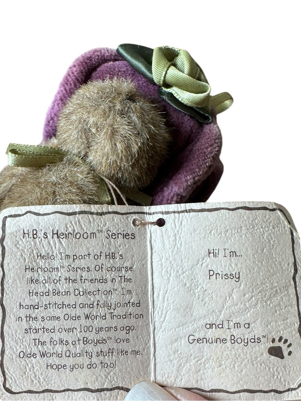 Vtg BOYDS Bears Head Bean Heirloom Collection  “Prissy" Plush NWT Original Tag - Picture 5 of 6